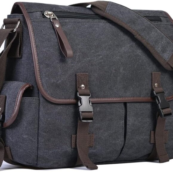Vintage Canvas 15.6 inch Laptop Messenger Bag for Men Women, College Computer Sa - Picture 7 of 7